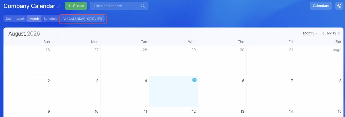 View in the row of calendar views