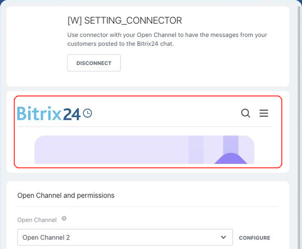Widget on the connector settings page