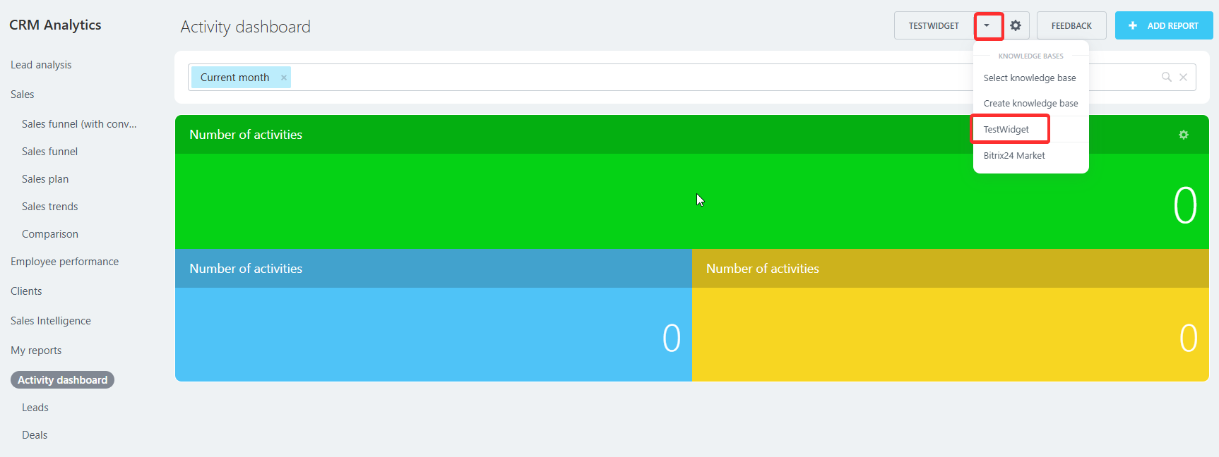 Widget as an item in the CRM Analytics toolbar
