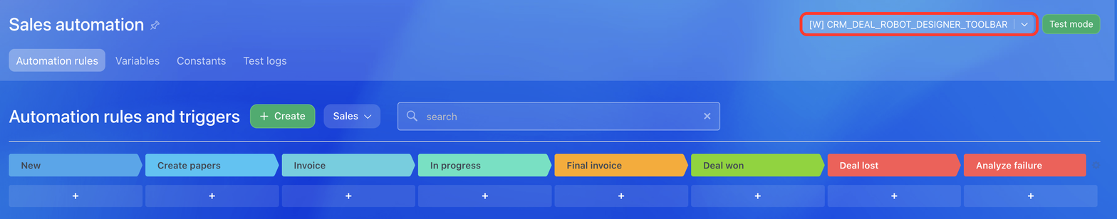 Button in the deal automation rules designer