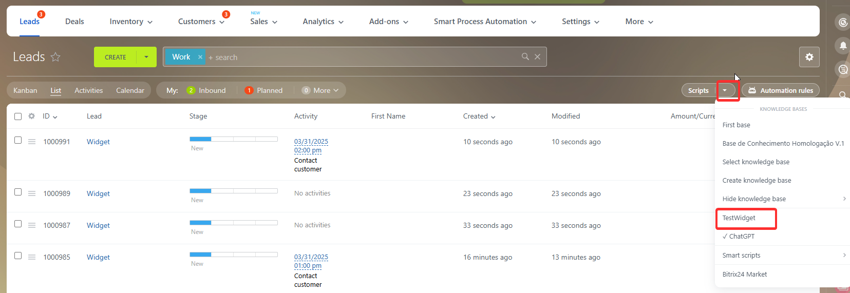 Widget as a Context Menu Item in Deal