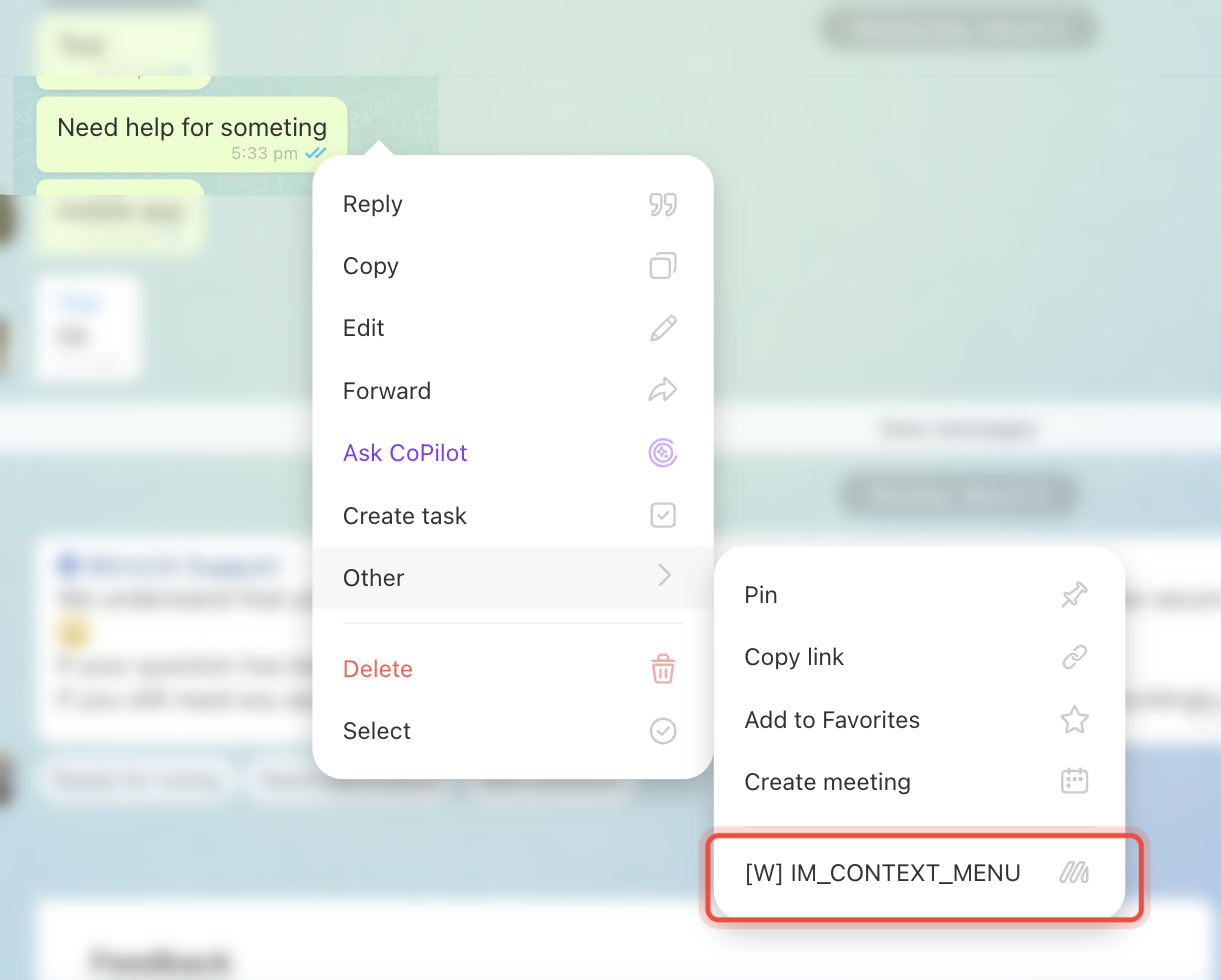 Message context menu item