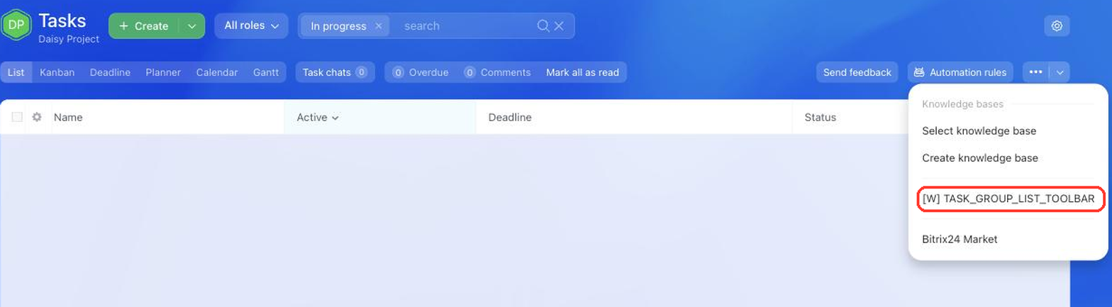 Dropdown menu item above the task list of a group