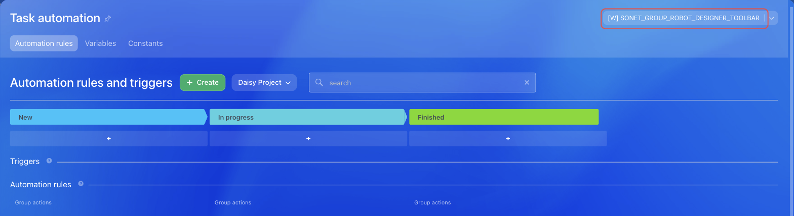 Button in the workgroup automation rules designer