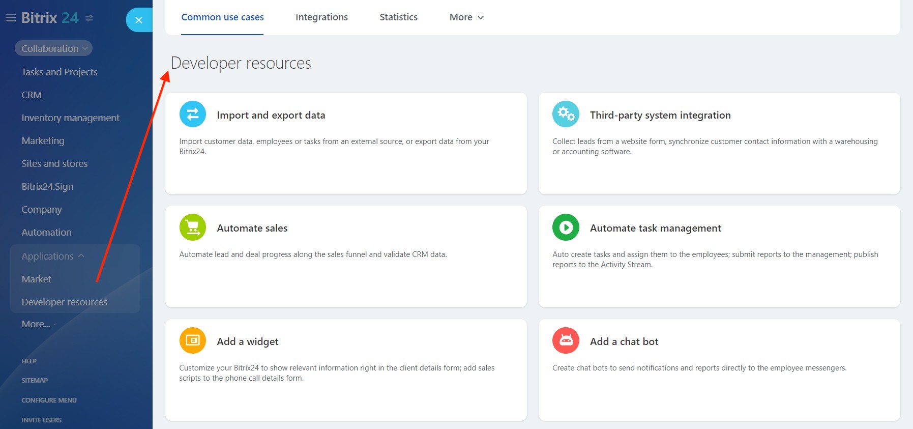 Developer Resources Section