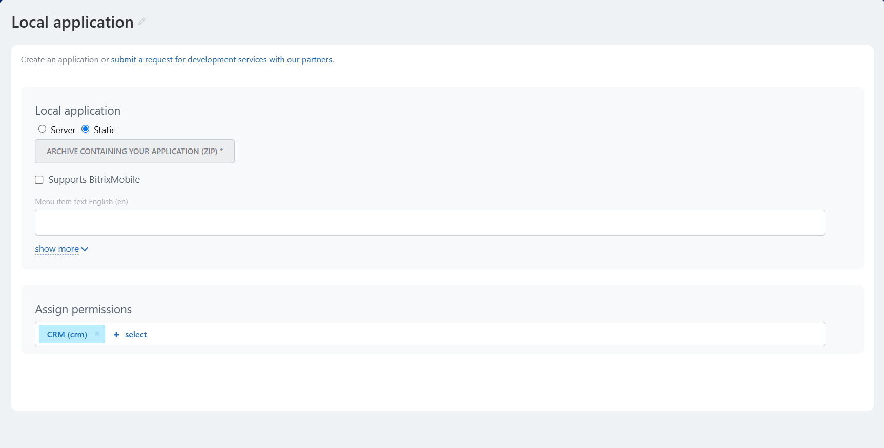 Application creation form