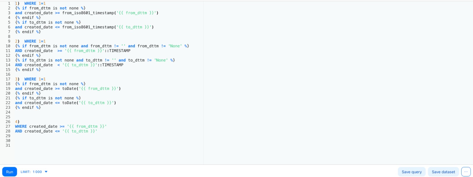 Examples of SQL templates