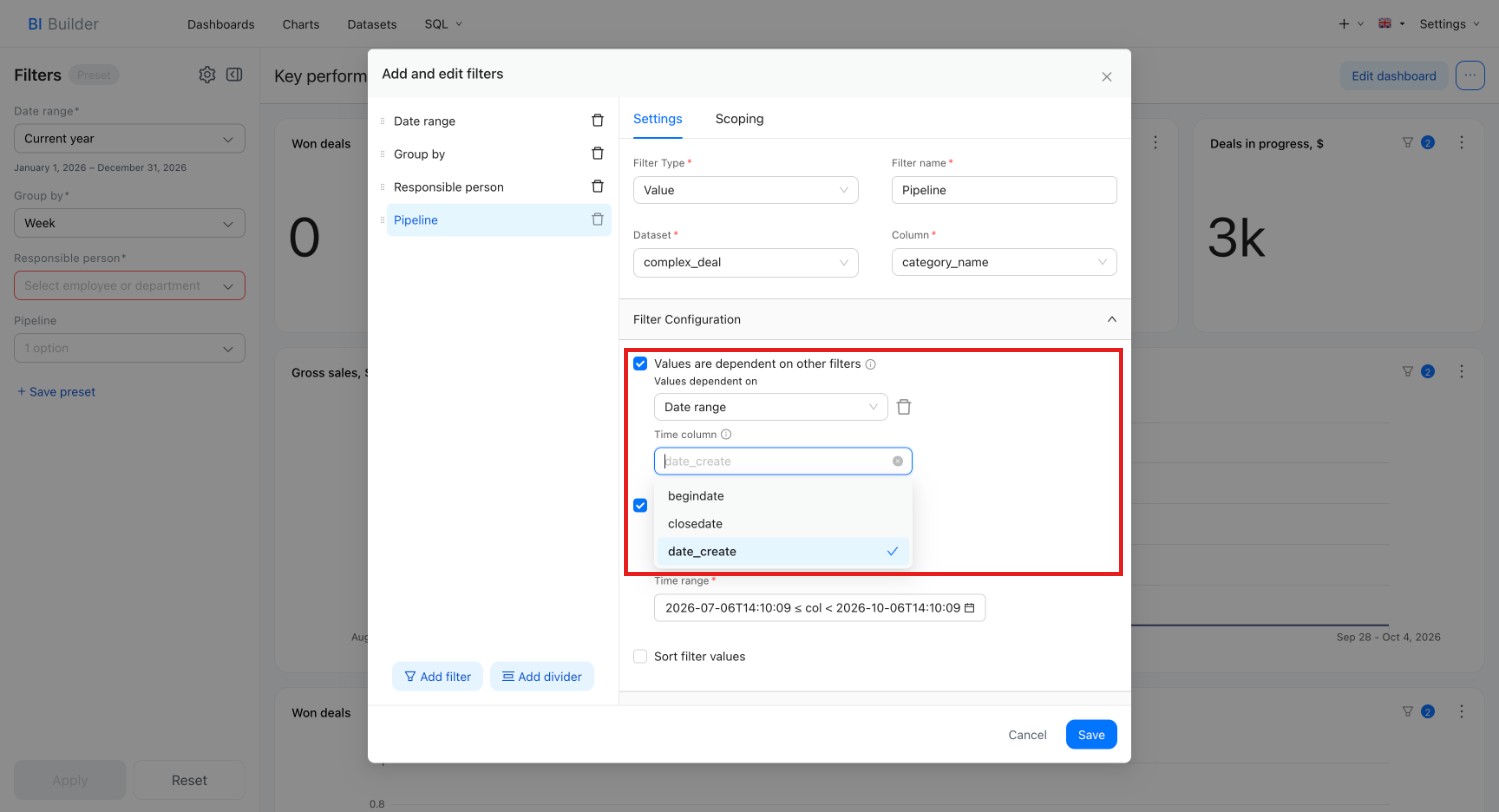 Filter dependency settings