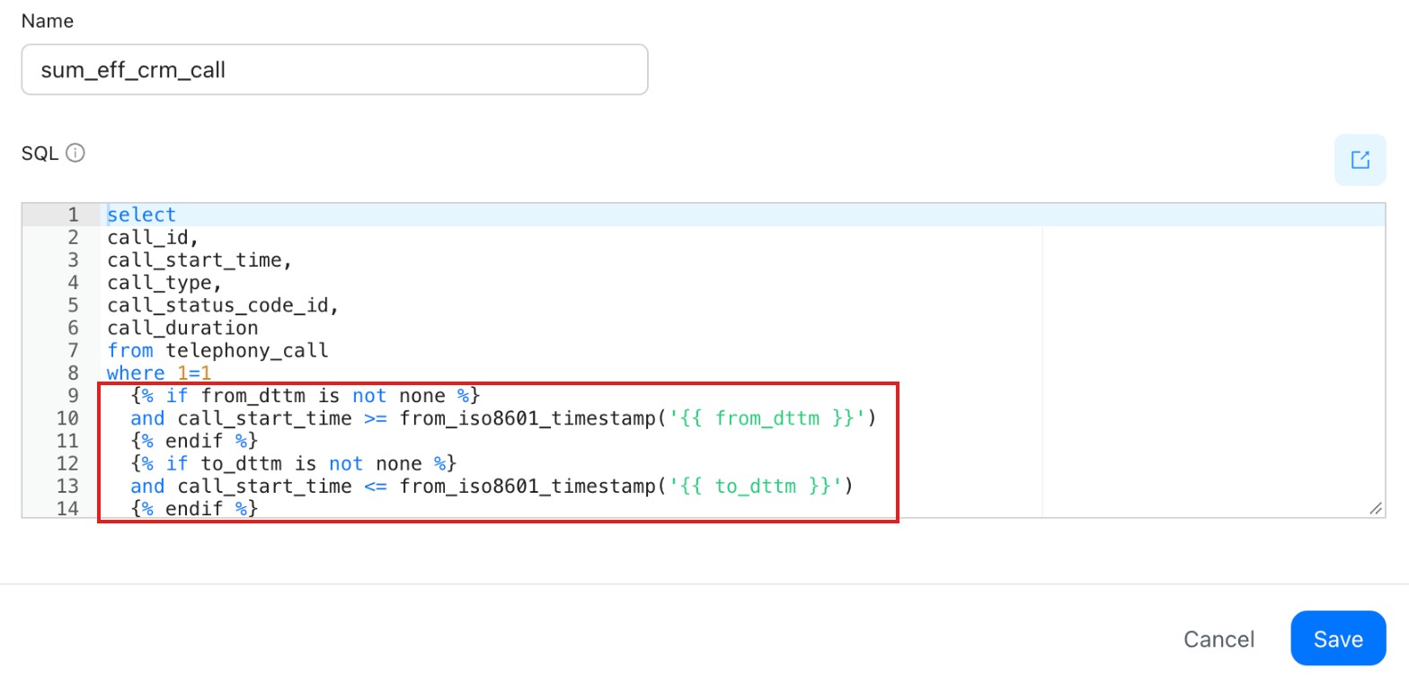 Time filter in a virtual dataset
