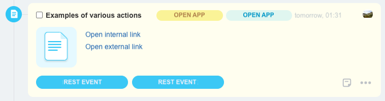 Card with different types of actions