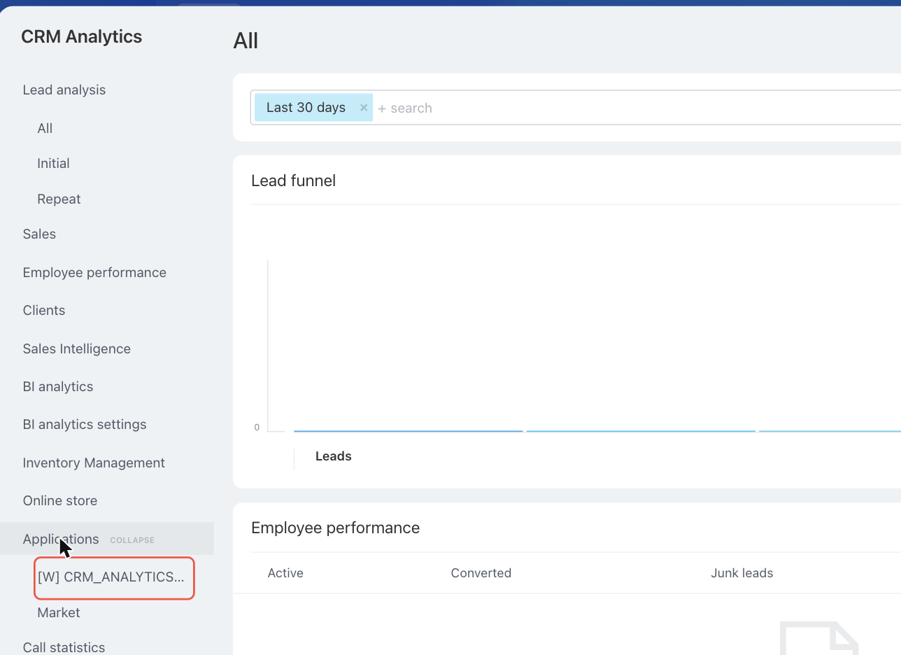 Left menu item in CRM Analytics