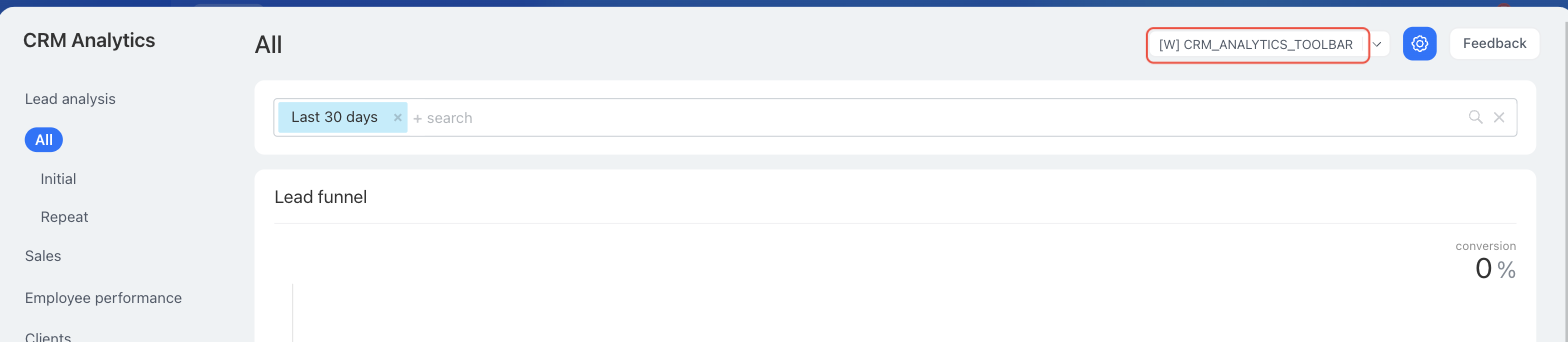 Button in the CRM Analytics header