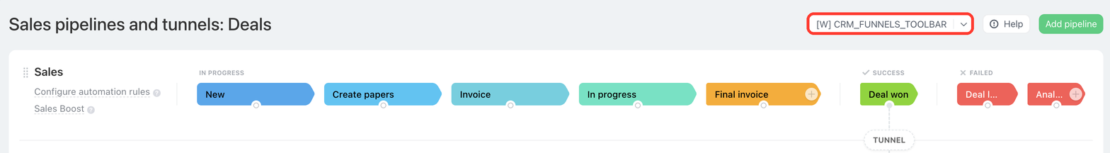 Button in the deal pipelines and tunnels