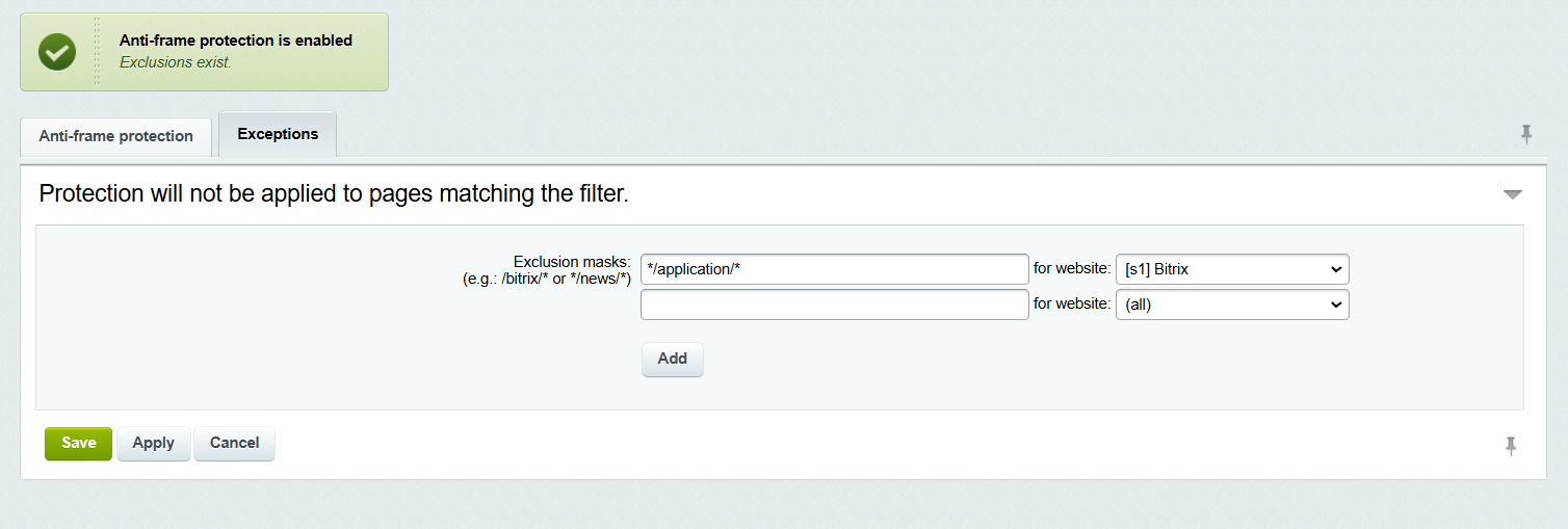 Exception mask for frame protection