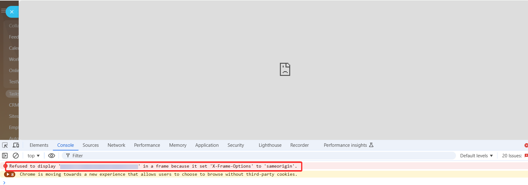 X-Frame-Options error in the browser console