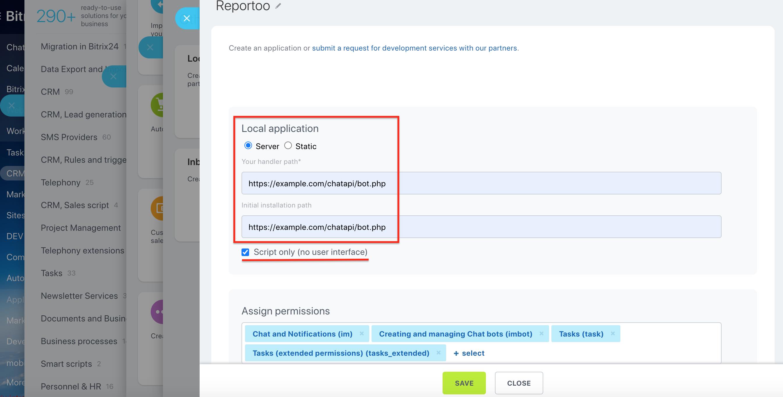 Adding an application